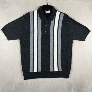 Vintage Revere Knit Polo Shirt Men XL Gray Vertical Stripes Orlon Acrylic Preppy